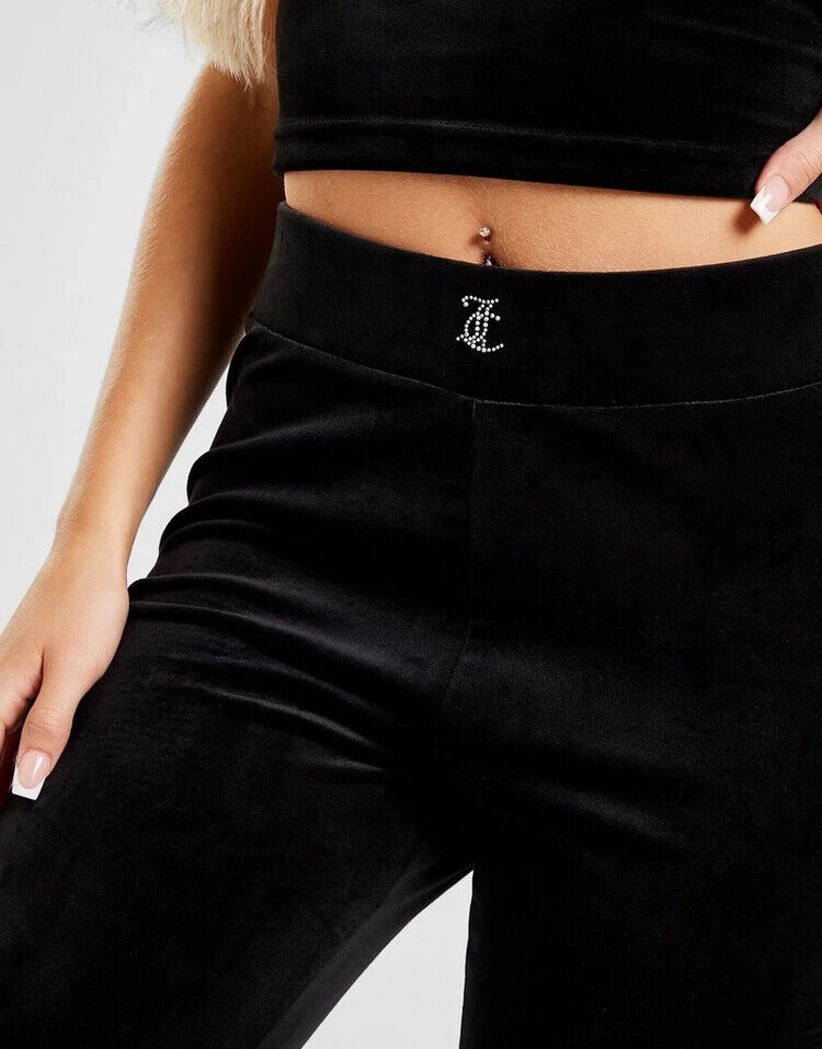Juicy Couture Diamante Velour Flared Black Joggers Size Small *** V345