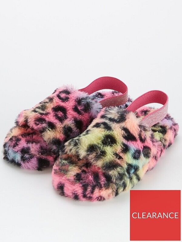 Everyday Fluffy Slingback Slippers - Multi Coloured. UK 1/2 Years **** Ref V530