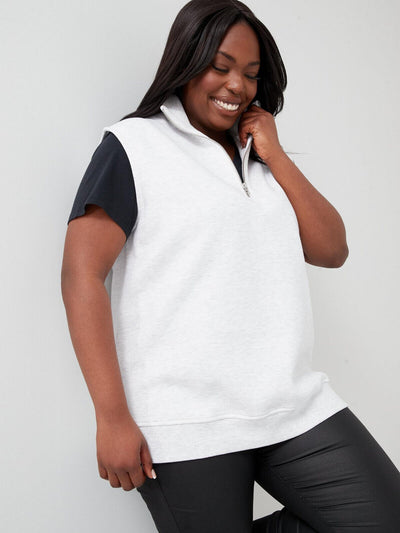 Plus Size Sleeveless Quarter Zip Sweat Top - Light Grey. UK 24. ****V458