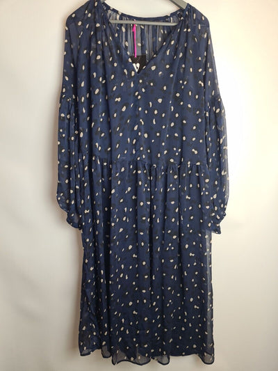 Womens Navy Blue Animal Spot Skater Mesh Dress Size 10 **** V545