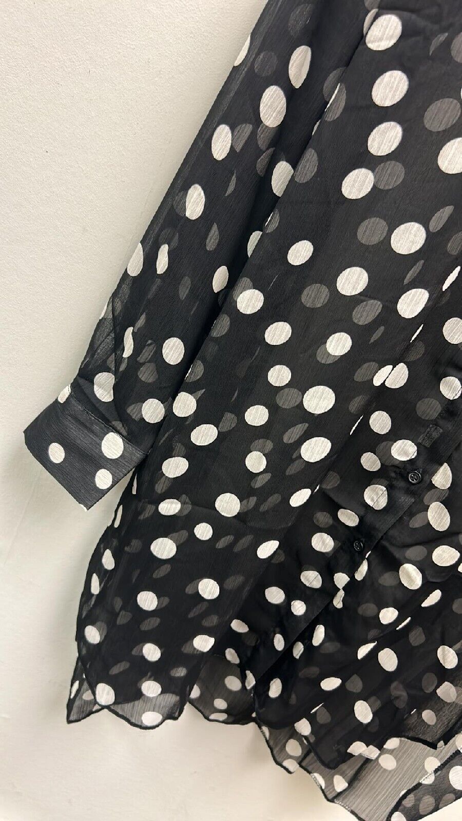 Womens Black Sheer Spotty Long Sleeve Shirt Size 12 **** V510