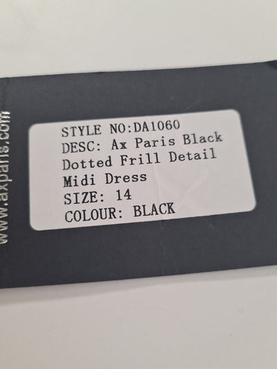 Ax Paris Black Dotted Frill Detail Midi Dress Size UK 14 **** V52
