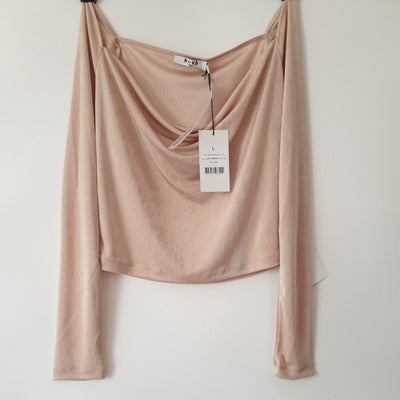 NA-KD Waterfall Neckline Top Beige Size Large **** SW10