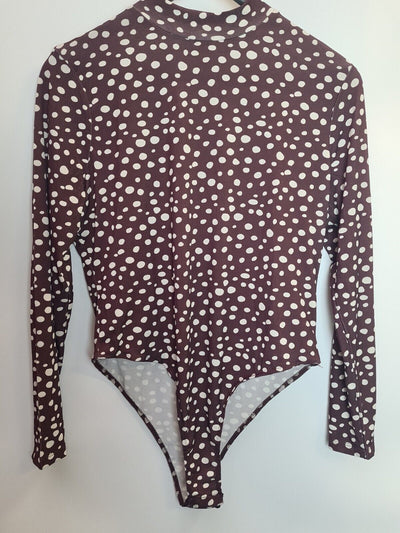 Michelle Keegan Long Sleeve Printed Brown Bodysuit Size 16 **** V469