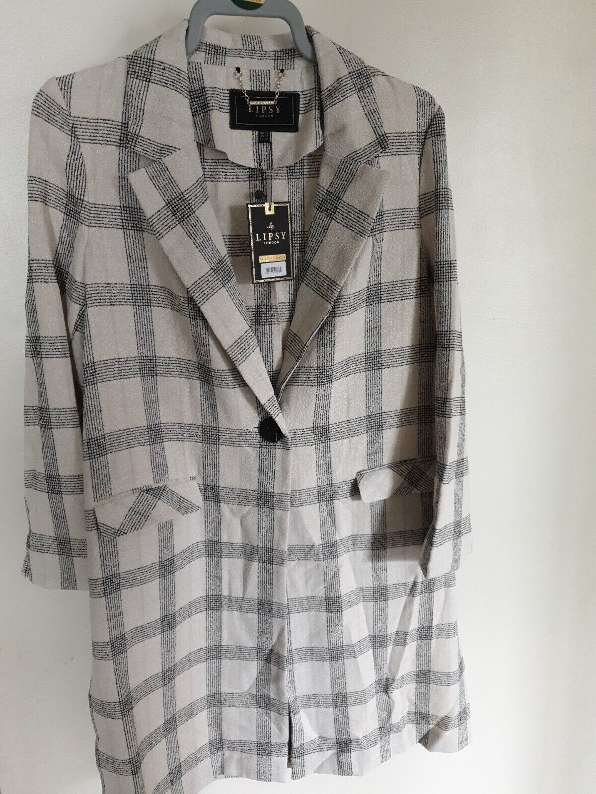 Lipsy Check Duster Jacket White Uk16 Ref Hv19