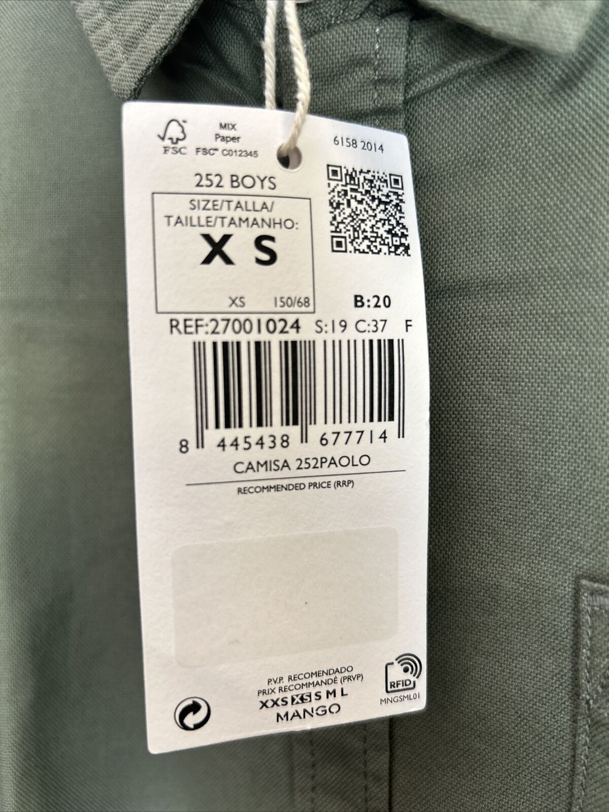 Mango Essentials Green Cotton-Blend Shirt Size XS ****V283