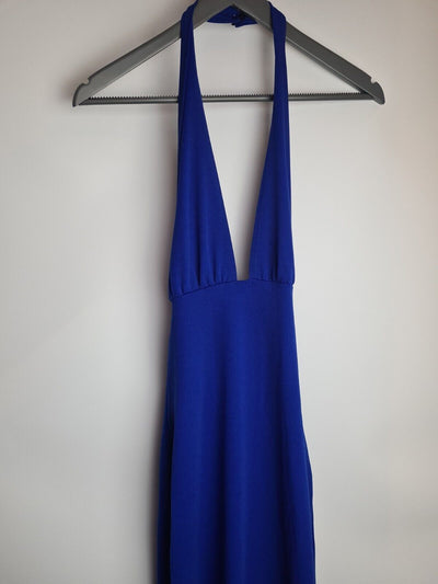Missguided Crepe Blue Halterneck Maxi Dress Size 10 **** V131