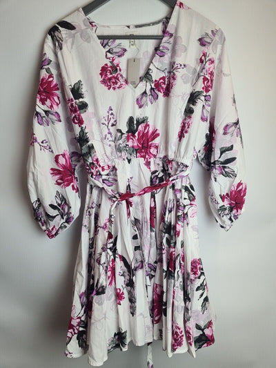 River Island. White Floral Dress UK 14.