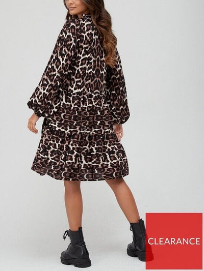 Tie Neck Shift Dress Leopard Print UK Size 8 ****V448