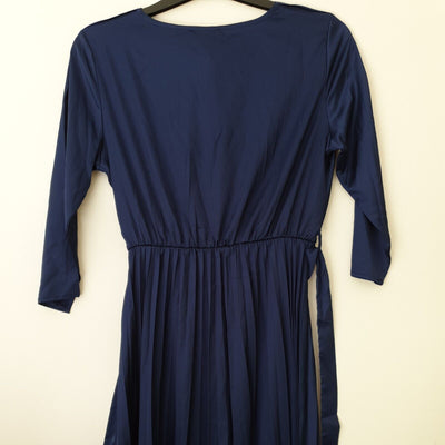 Quiz Navy Satin Wrap Front MDXI Dress Size 12