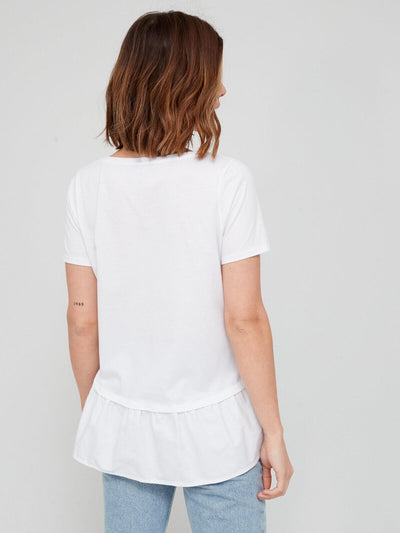 White Woven Frill Hem T-shirt Size 10 **** V524