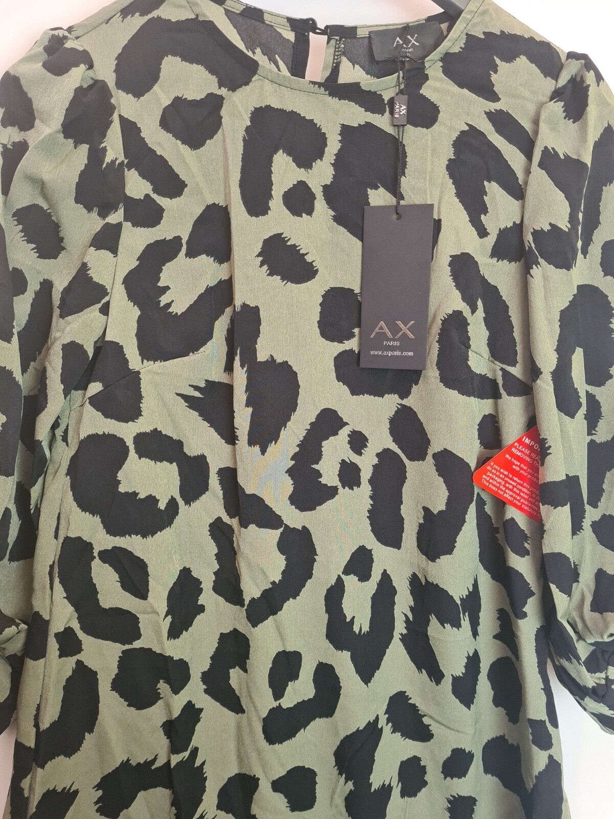 AX Paris Khaki Animal Frill Hem Shift Dress Size 6 **** V35