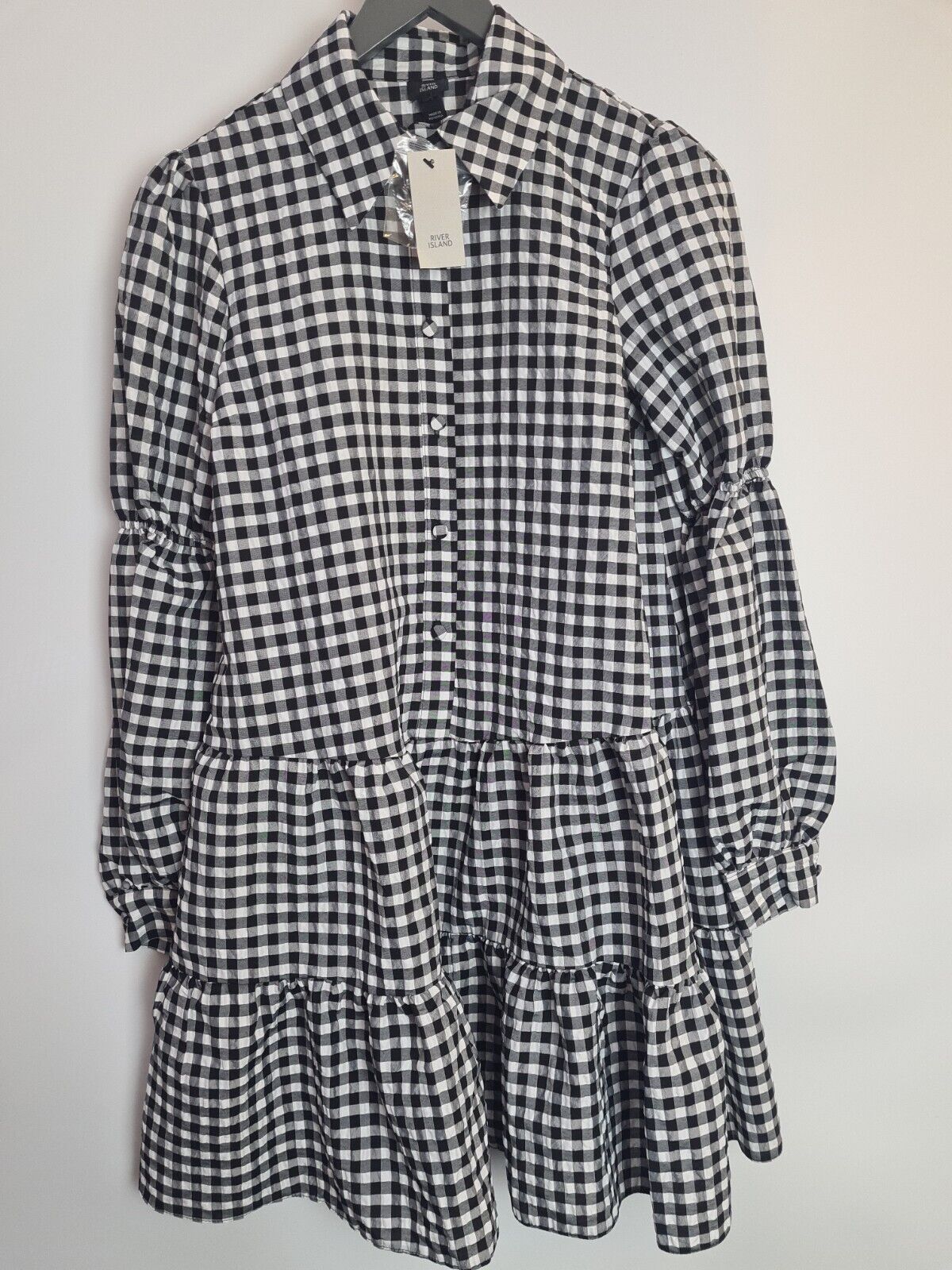 River Island Check Print Tiered Shirt Dress. Black And White Size 8 **** V100