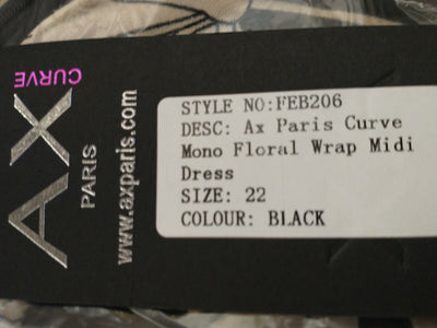 Ax Paris Curve Mono Floral Wrap Midi Dress Size 22 **** V35