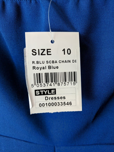 Quiz Blue Scuba Keyhole Chain Detail Dip Hem Dress Size 10 **** V30