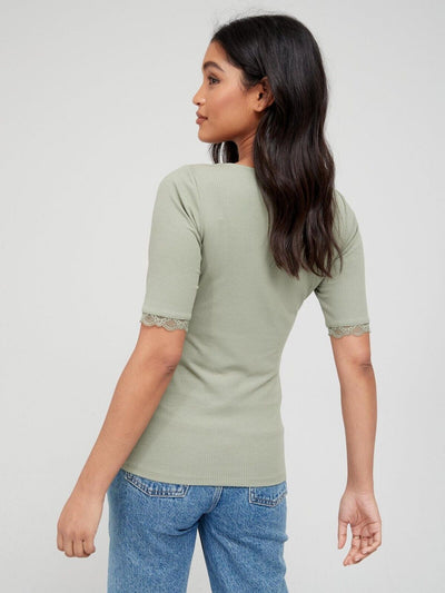 Womens Lace Trim T-Shirt - Green ****V385