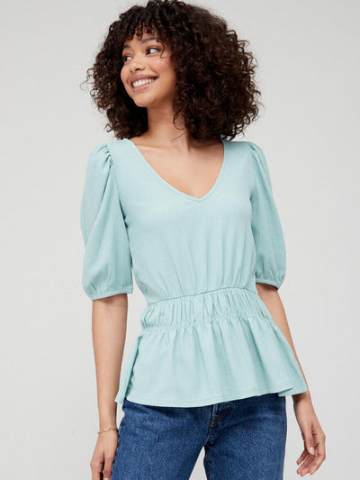 Womens Peplum Crinkle Top - Mint. UK 10. ****V59