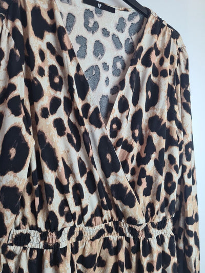 Womens Animal Print Wrap Tiered Skater Dress Size 16 **** V302