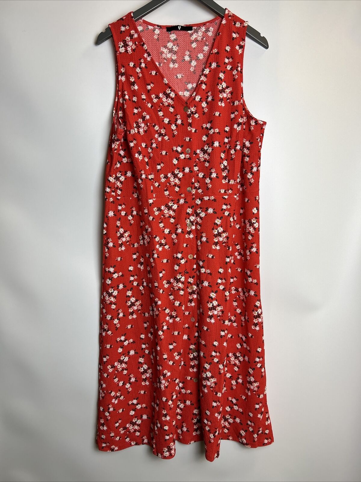 Womens Button Up Floral Midi Dress - Red. UK 14 **** V388