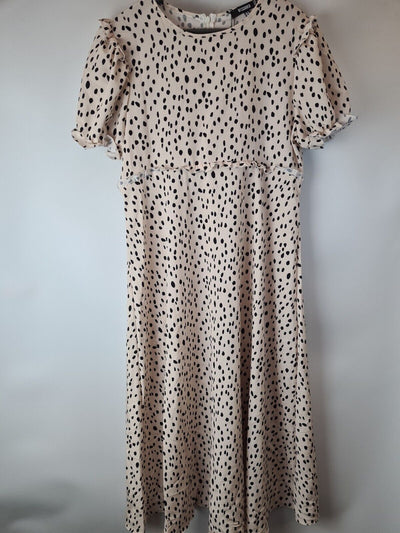Missguided Ss Ruffle Midaxi Smock Dalmatian Dress Size 10 **** V335
