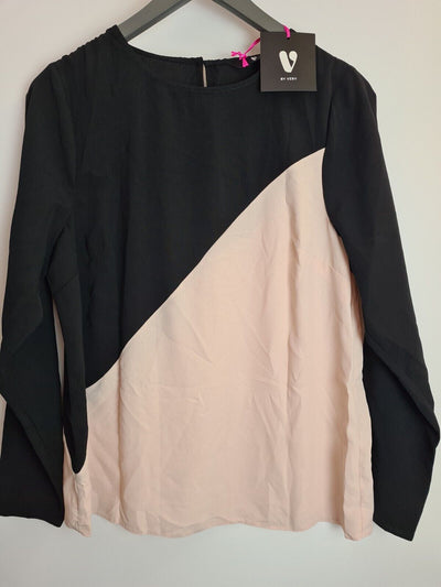 Womens Colour Block Shell Black/Cream Blouse Size 12 **** V388