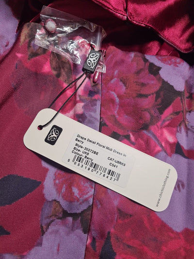 Chi Chi Drape Detail Floral Midi Dress Berry Uk 6 ****Ref V77