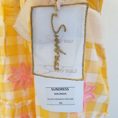 Sundress Maureen Yellow Gingham & Pink Emb One Size****Ref V3