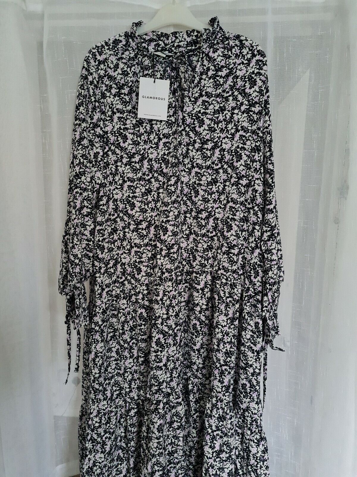 Glamorous Black and purple Floral Dress Uk8 Ref Sc1