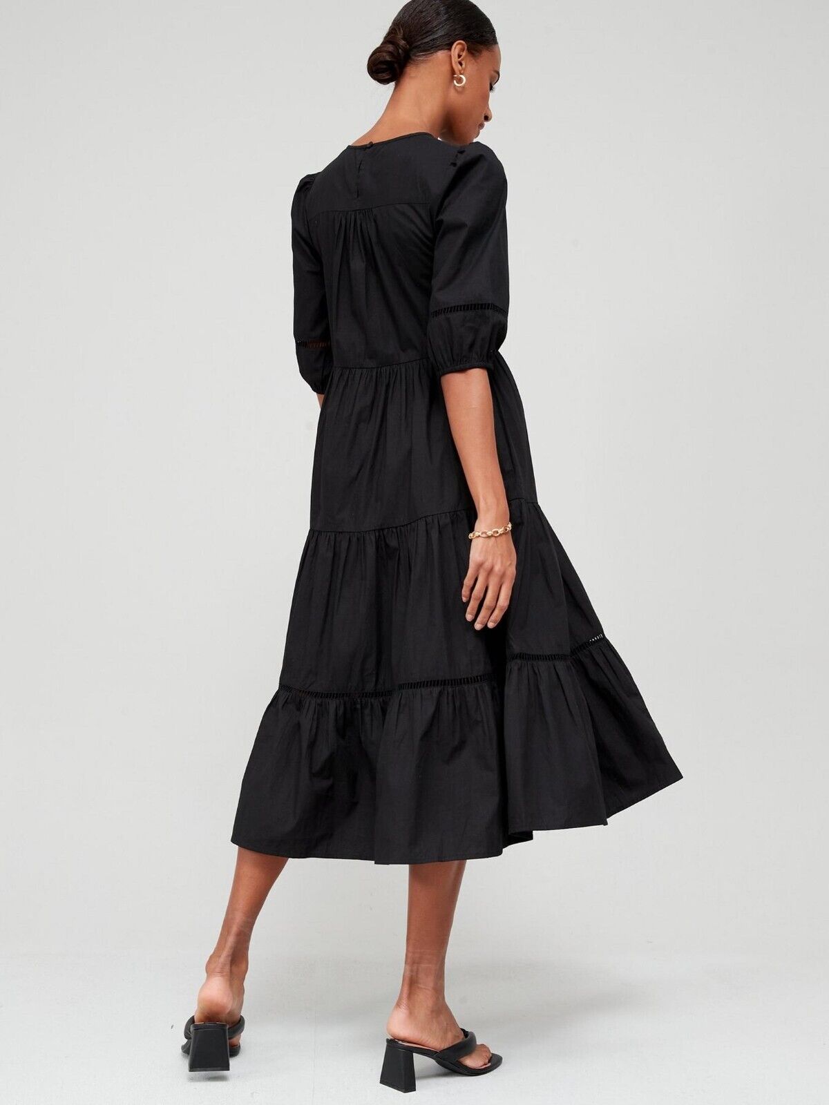 Ladder Trim Cotton Midi Dress - Black. UK 14 **** Ref V486