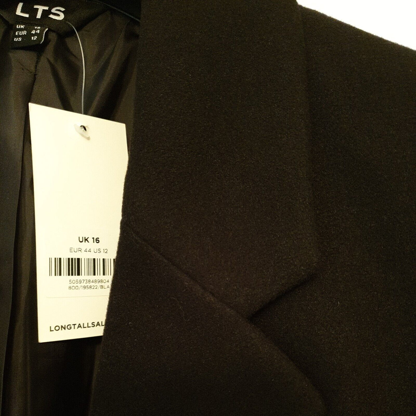 Long Tall Sally Black Double Breasted Brushed Jacket Uk16****Ref V151