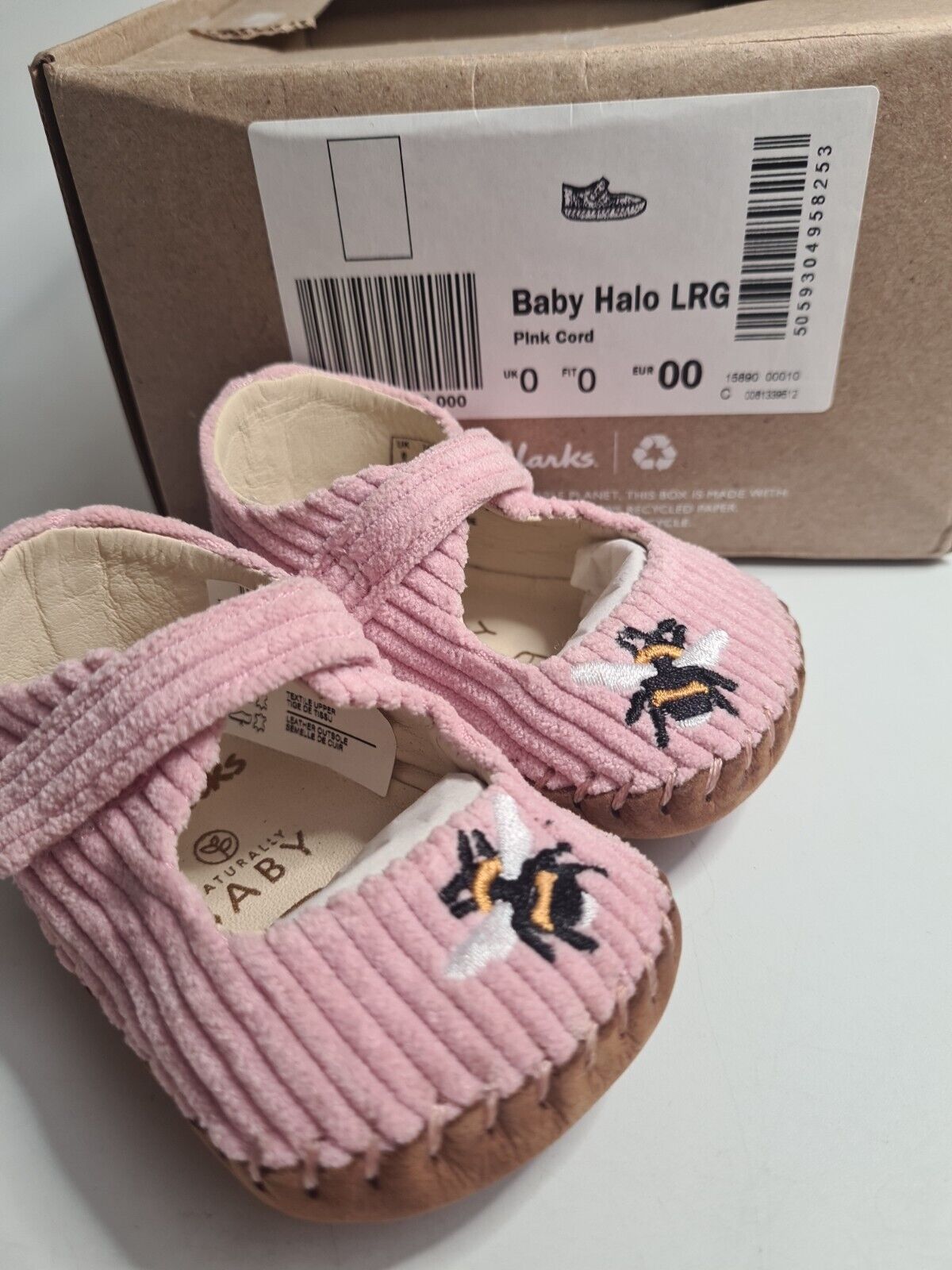 Clarks Baby Halo Pink Cord Shoes Size 0-6 Months **** VS3