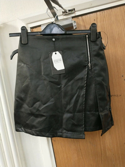Naanaa Leather Style Skirt Black Size 8 Ref G4