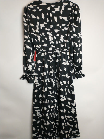 Ax Paris Black And White Printed Wrap Midi Dress Size 8 **** V229