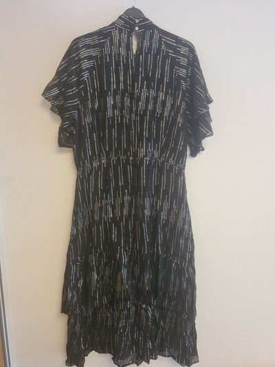 Wallis Lurex Stripe Ruffle Hem Black Dress Size 18 BNWT Ref****V506