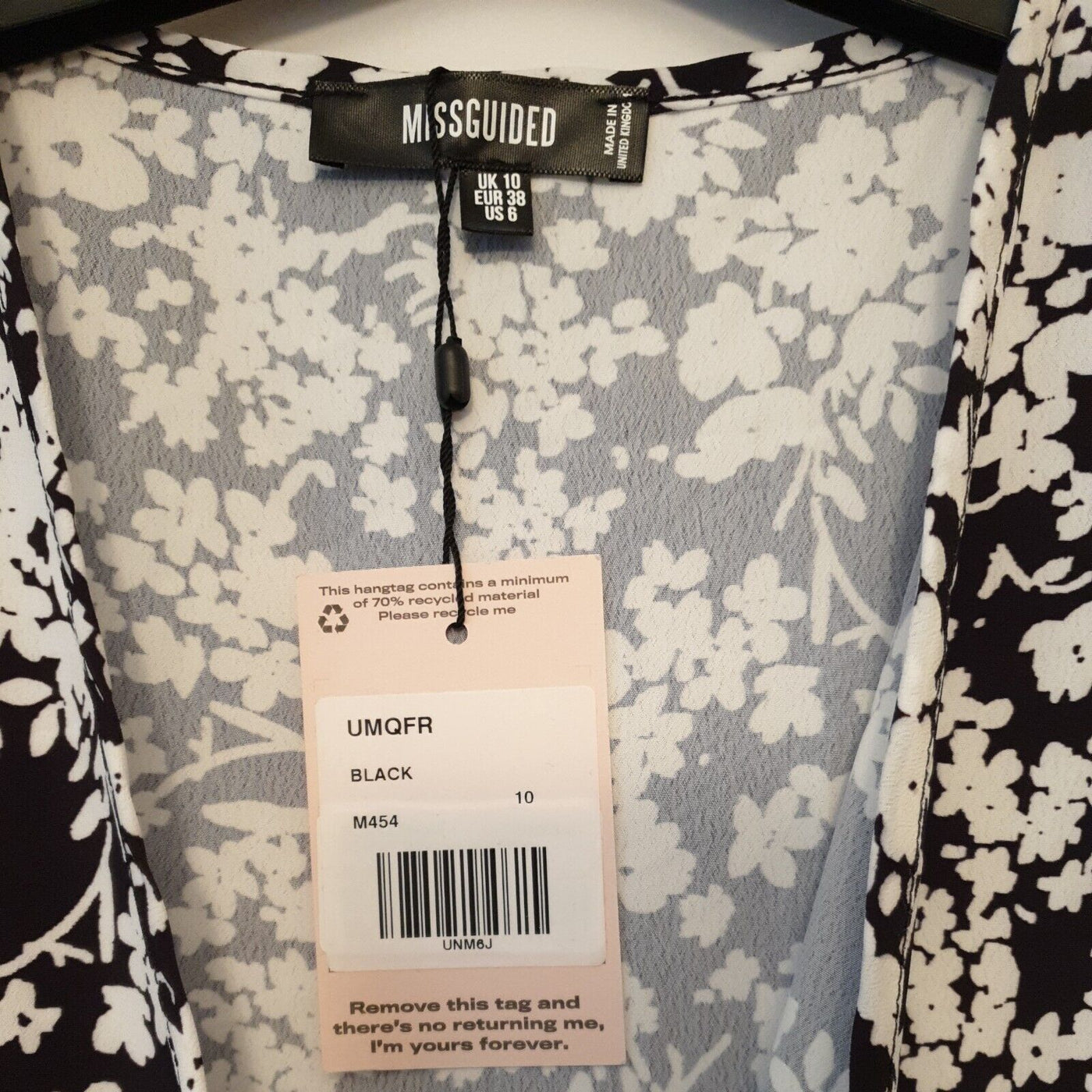 Missguided Black/White Wrap floral Dress Uk10****Ref V250