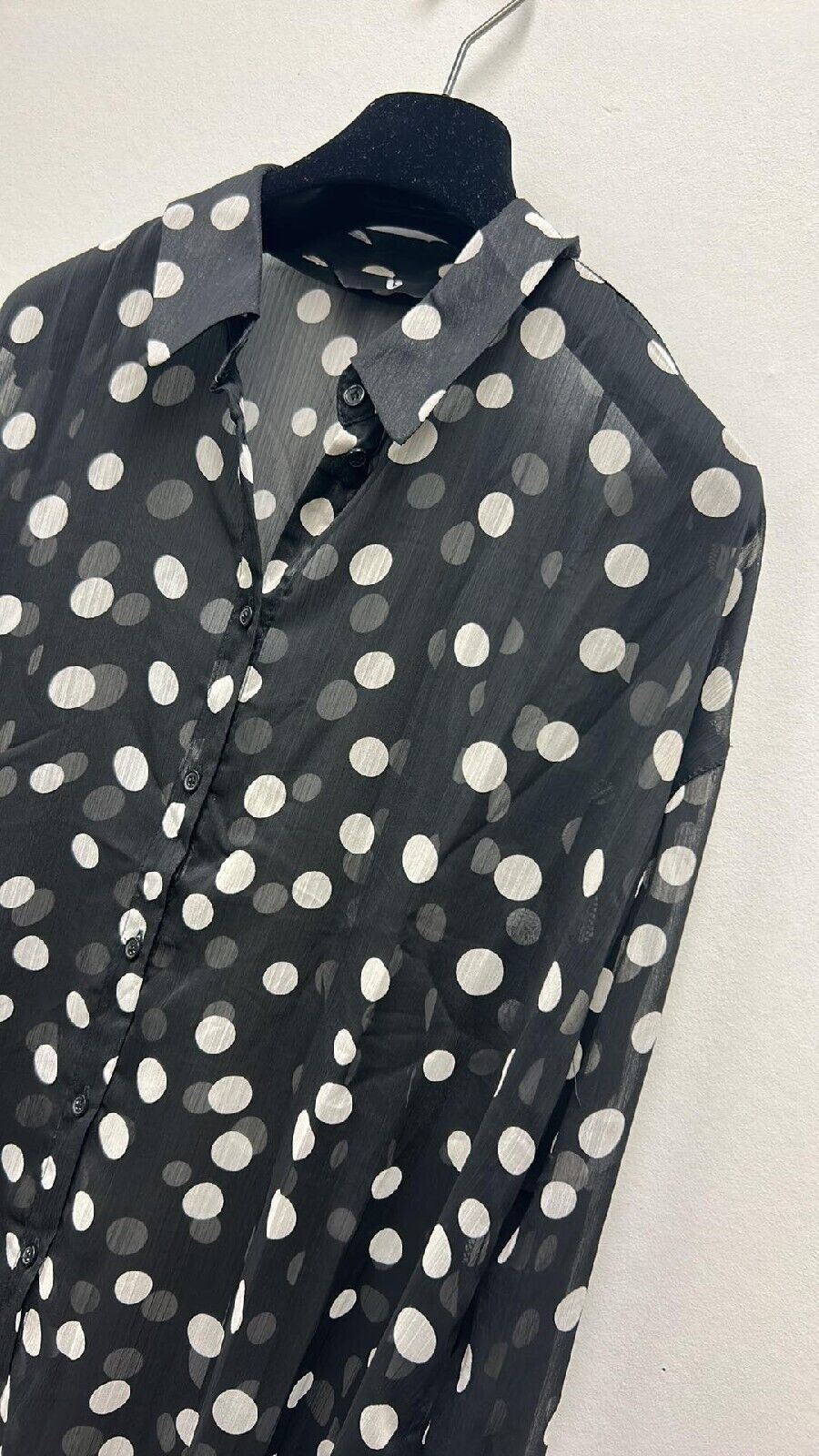 Womens Black Sheer Spotty Long Sleeve Shirt Size 12 **** V510