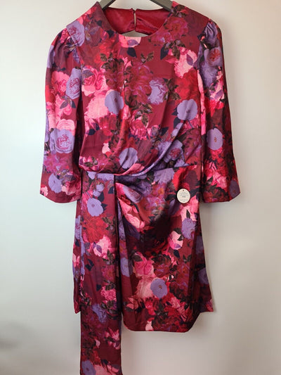 Chi Chi London Womens Drape Detail Floral Midi Dress Size 10 **** V29