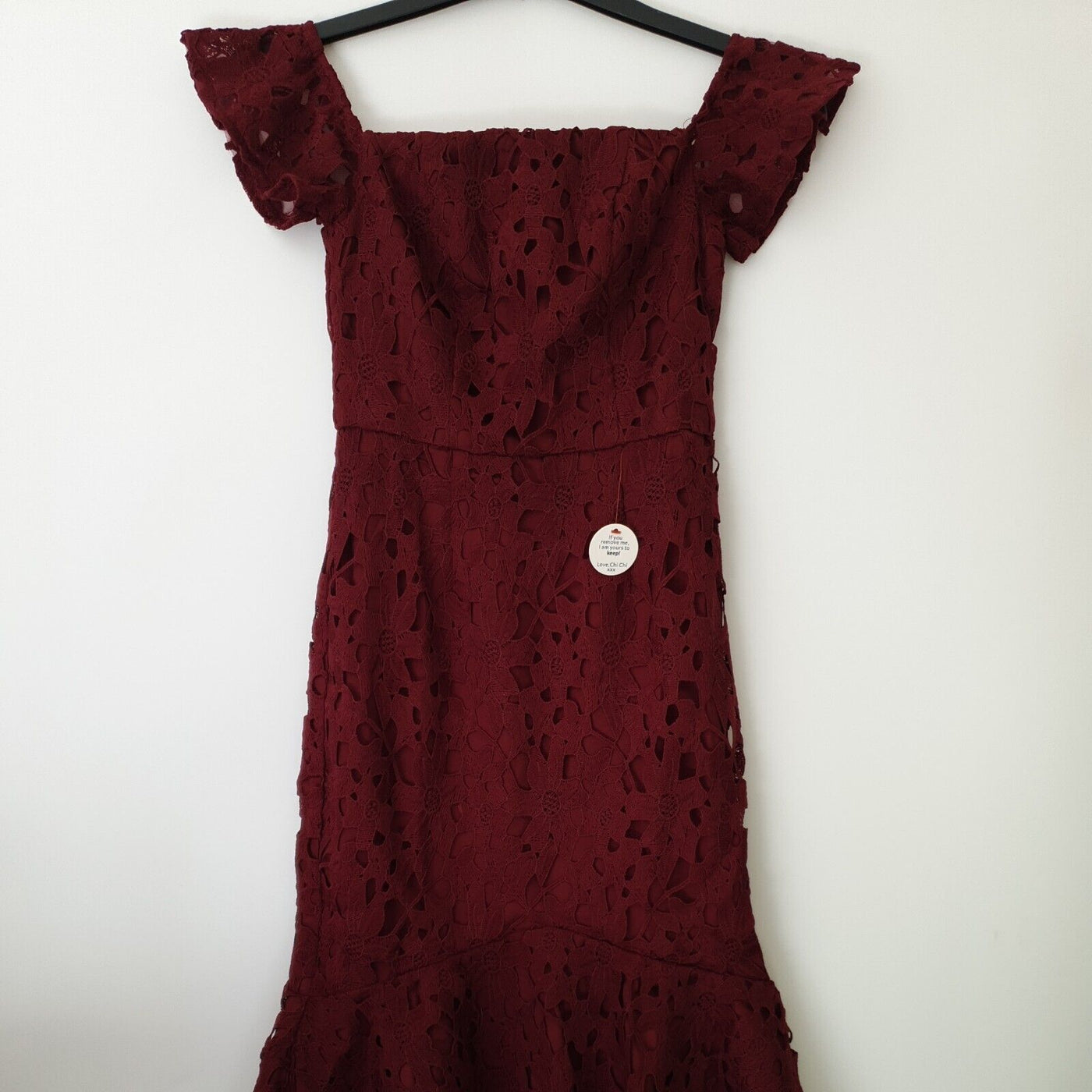 Chi Chi Petite Peplum Crochet Bodycon Burgundy Uk6****Ref V26