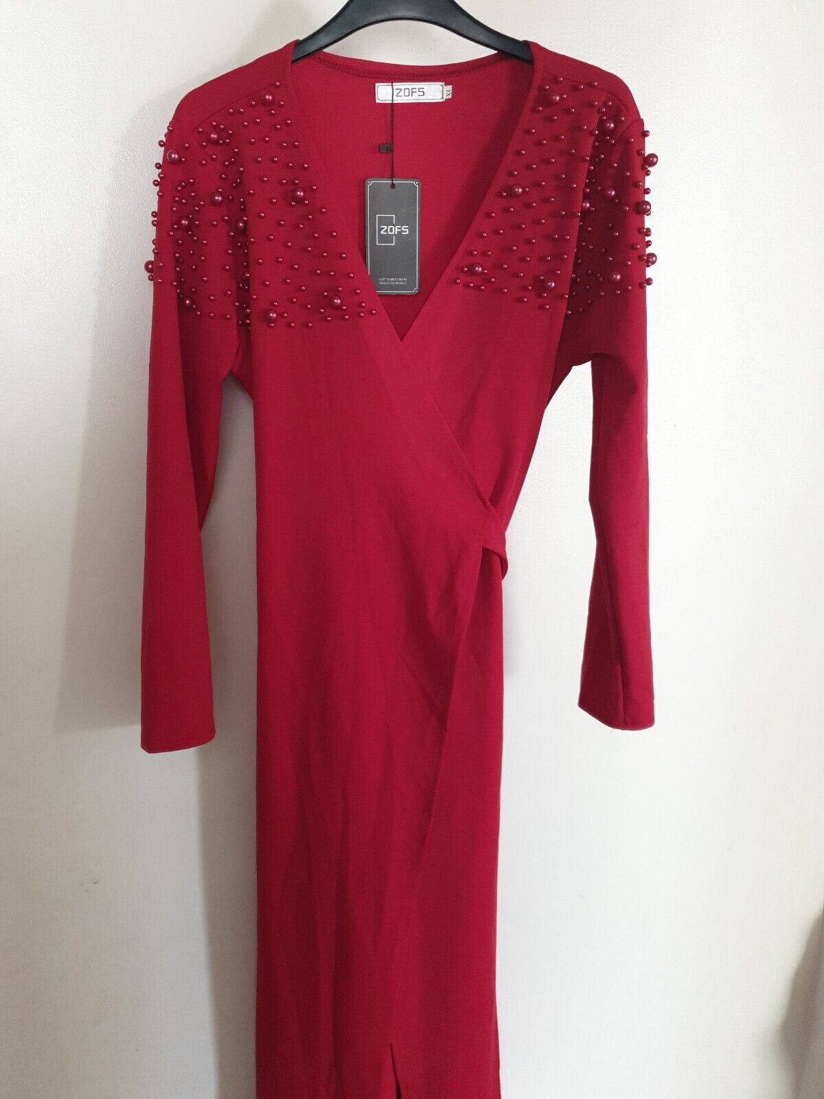 Zofs Red Wrap Maxi Dress With Pearl Detail Size XL Ref A10