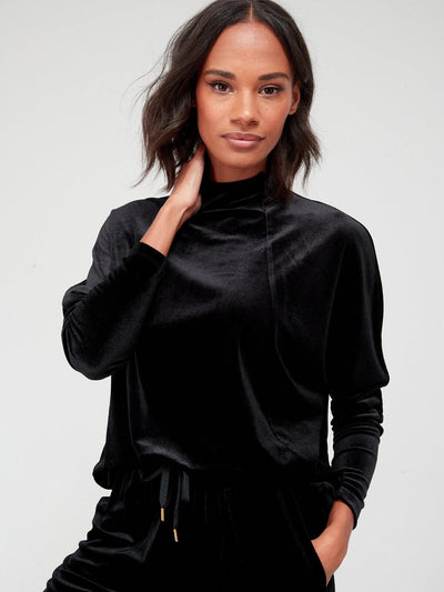 Black High Neck Velvet Batwing Top Size 18 *** SW22