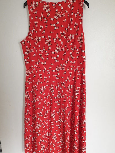 Red Floral Midi Dress V-Neck UK 14 ****Ref V528