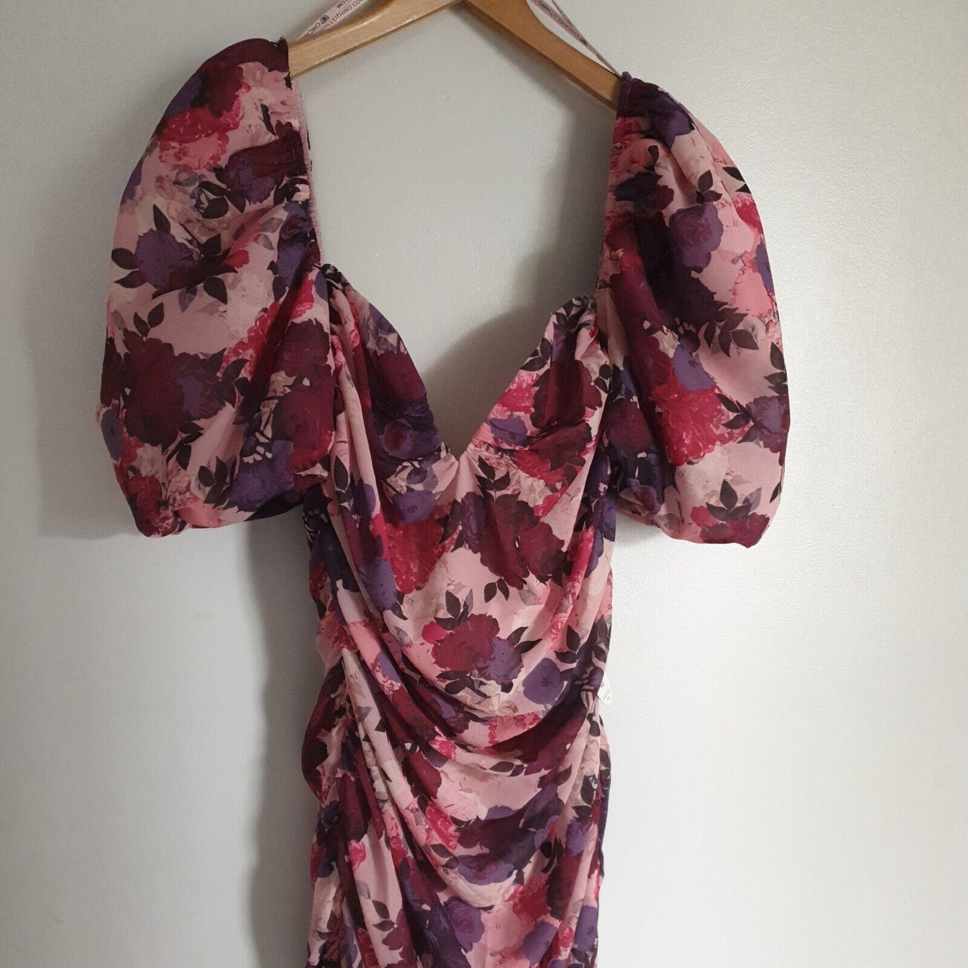 Chi Chi Sweetheart Ruched Floral Bodycon dress Pink Uk16****Ref V362