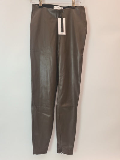 Mango Leather Effect Leggings With Split Hems- Black. UK L**** Ref V497
