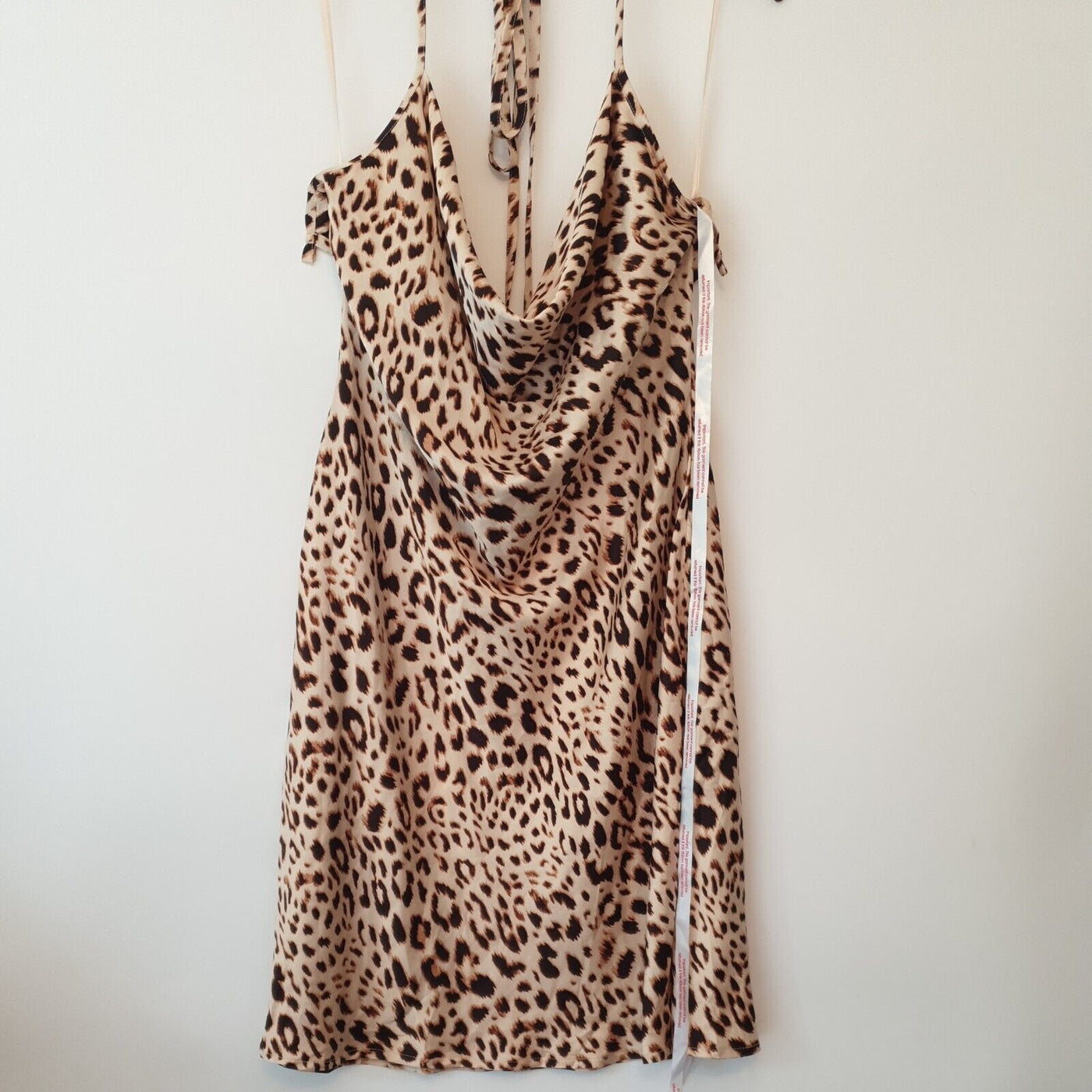 Missguided Cowl Cami Dress Satin Leopard Print Dress Brown Uk14 Ref Big Stock Clearance