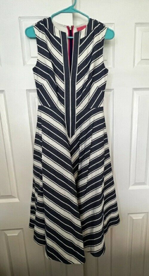 Kate Spade Stripe Dress Linen Blend Midi Uk6****Ref V549