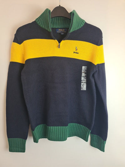 Ralph Lauren Boys Blue Colourblock Jumper Size 14-16 Years **** V297