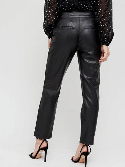 Women Faux Leather Wrap Waist Straight Leg Trousers-Black.UK 10 **** Ref V452