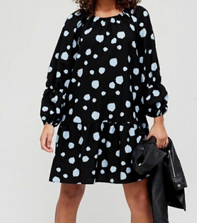 Tiered Sleeve Swing Dress Blue Spot UK 12 ****Ref V544