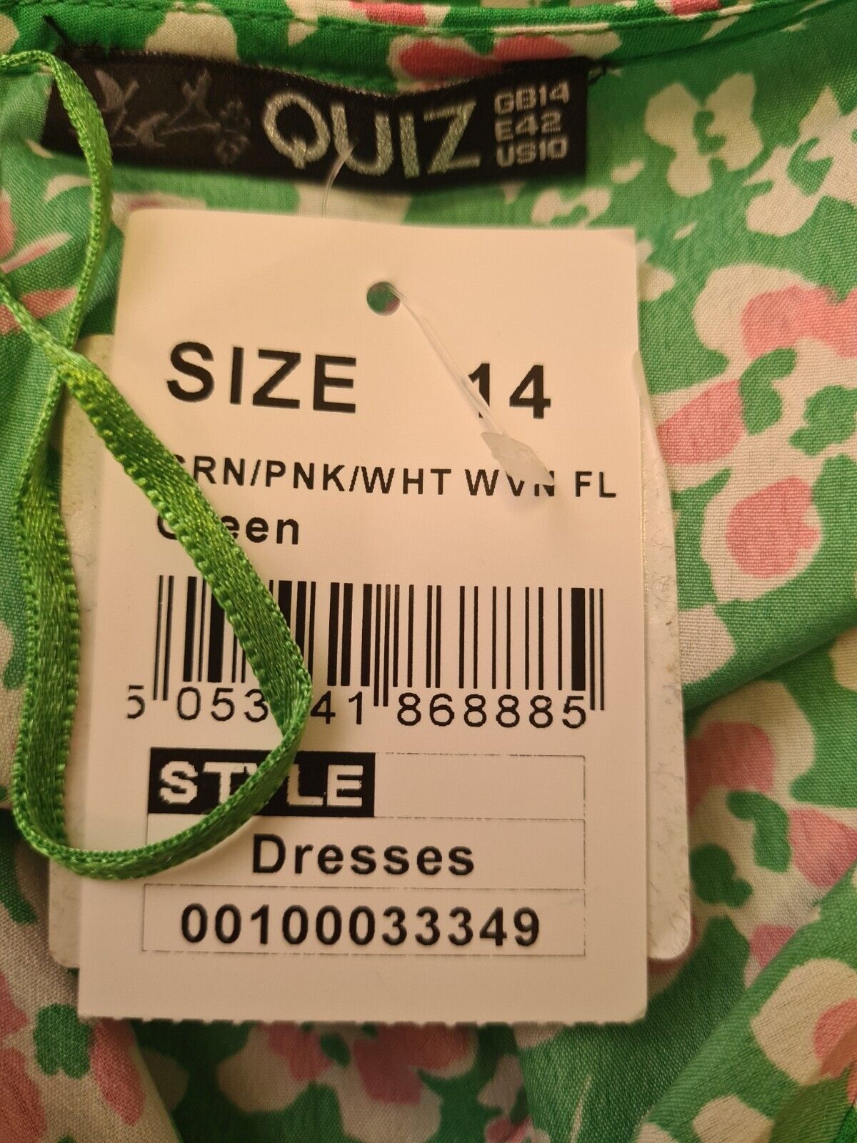 Quiz Green/pink Floral Dress Size 14 ****Ref V343