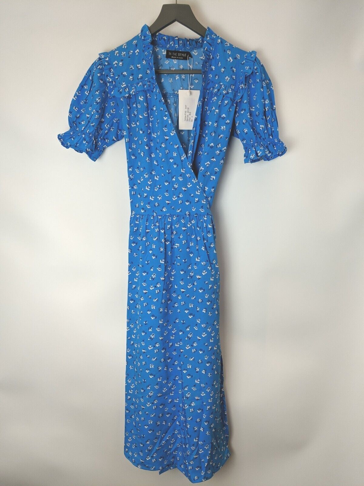 In The Style Blue Wrap Dress- Blue Floral Print. UK Size 10